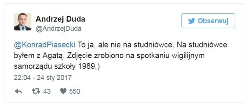Andrzej Duda na studniówce z Agatą