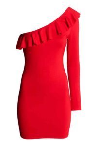 Czerwona, asymetryczna sukienka